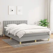 Greatstore Box spring postelja z vzmetnico svetlo siva 140x200 cm blago