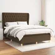 Greatstore Box spring postelja z vzmetnico temno rjava 140x200 cm blago