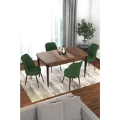 Hanah Home trpezarijski set Via, sto na razvlacenje i 4 stolice, ploca u dekoru drveta Baroque, kaki zelena tkanina Jerry