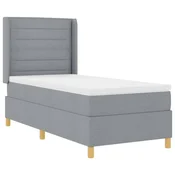 Vidaxl Postelja z vzmetnico z vzglavjem Svetlo siva 90 x 190 cm blago