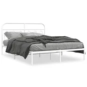 Vidaxl Kovinski posteljni okvir z vzglavjem bel 135x190 cm