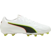PUMA KING 20 MATCH FG/AG Football Boots Unisex, Shoes, White/Glowing Red/Yellow Alert, 42.5