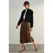 Trendyol Brown Premium High Quality Animal Print Satin Midi Skirt