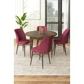 Hanah Home Set Trpezarijski sto i 4 stolice, Bordo-braon