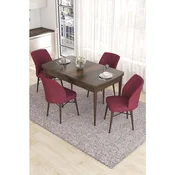 Hanah Home trpezarijski set Eva, sto na razvlacenje i 4 stolice, ploca u dekoru drveta Baroque, bordo tkanina Babyface