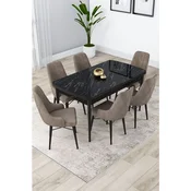 Hanah Home trpezarijski set Lia, sto na razvlacenje i 6 stolica, ploca u dekoru crnog mermera, kapucino tkanina Babyface