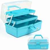 Generic Three-layer multi-purpose storage box folding tool box/craft box/sewing supplies storage box/medicine box/home first aid kit with 2 trays (blue), (21064067)