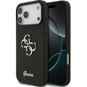 Guess GUHCP17XHG4SGK silikonski ovitek za iPhone 17 Pro Max - črn z bleščicami in zlatim logom