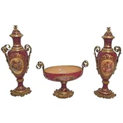 Casa Padrino baroque decorative ceramic vases set with bowl red/multicolored/brass - Magnificent decoration in Baroque style - Baroque decorative accessories - Baroque furniture