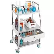 VEVOR Voziček za postrežbo 3-plasten večnamenski voziček z predalom 540x460x990 mm srebrne barve