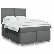 VIDAXL boxspring postelja z vzmetnico (140x200cm, blago), temno siva