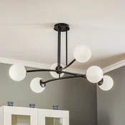 EMIBIG LIGHTING Stropna svetilka Major, črna, šestžarn - Dnevna soba/jedilnica - Sodobni - črna, bela opal - Steklo