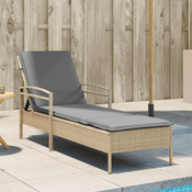 Ležaljka za suncanje s jastukom bež 63x200x81 cm poliratan