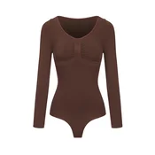 cfab Oblikovanje postave Bodysuit Sculpting Shapewear Longsleeve mit String rjava
