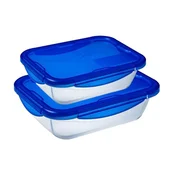 Set of 2 rectangular food containers, with airtight lid, heat-resistan