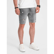 Ombre Mens denim short shorts with holes - gray