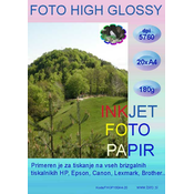 Foto High Glossy InkJet papir A4x20 listov 180g, visoke 5760 resolucije izpisa