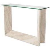 Casa Padrino luxury console beige 120 x 37 x H. 83.5 cm - Rectangular travertine console table with glass top - Living room furniture - Luxury furniture - Luxury interiors - Furniture luxury