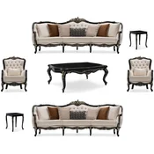 Casa Padrino luxury baroque living room set cream/black/gold - 2 Sofas & 2 Armchairs & 1 Coffee Table & 2 Side Tables - Handmade baroque living room furniture - Noble & Magnificent