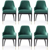 Casa Padrino luxury dining chair set of 6 with armrests green/black/brass 55 x 59 x H. 88 cm - Dining room furniture - Restaurant furniture - Luxury furniture - Luxury furnishings