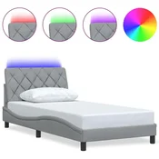 Vidaxl Posteljni okvir z LED brez vzmetnice svetlo siv 100x200cm blago