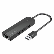 Vention USB 2.0 3-Port Hub with Ethernet Adapter 100m CHPBB 0.15m, Black