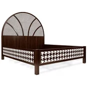 Casa Padrino luxury Art Deco double bed dark brown/white 214 x 191 x H. 180 cm - Solid wood bed - Bedroom furniture - Hotel furniture - Art Deco furniture - Luxury furniture