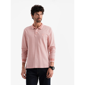 Ombre Mens melange polo longsleeve with embroidery - pink melange