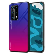 Cadorabo CADORABO Ohišje, združljiv s Huawei v vijolični - rdeči - dvobarvni zaščitni pokrov iz silikona TPU in hrbta iz kaljenega stekla, (20572512)