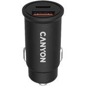 Canyon, PD 30WQC3.0 18W Pocket size car charger with 1-USB A+ 1-USB-C Input: DC12V-24V, Output: USBC: PD30W( 5V3A9V3A12V2.5A15V2A20V1.5A),