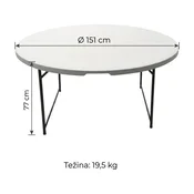 Okrugli sklopivi sto, 151 cm, visina 77 cm, Za 10 osoba