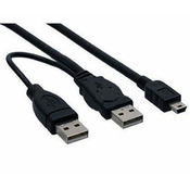 USB 2.0 napajalni Y kabel A/M + A/M -- A/M mini 0,4 m + 0,5 m