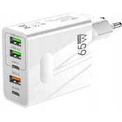 shumee 65W hitri stenski polnilnik: 2x USB-C PowerDelivery 3x USB-A QC 3.0 bela