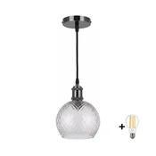 BRILAGI - LED luster na sajli RETRO GLASS 1xE27/60W/230V precnik 25 cm crna/zadimljeno-siva