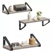 Songmics Komplet stenskih polic 3 kosi 12x30x11 cm sivo-bež