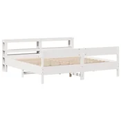 Vidaxl Posteljni okvir brez vzmetnice bel 200x200 cm trdna borovina