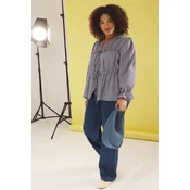 Trendyol Curve Navy Blue Seersucker Woven Plus Size Blouse