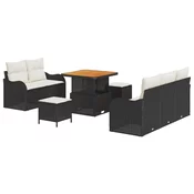 vidaXL 8-delni vrtni sofa set z blazinami črn poli ratan akacija