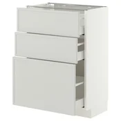 METOD / MAXIMERA Podni element s 3 fioke, bela/Aspudden svetlosiva, 60x37 cm