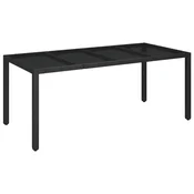 Vidaxl Vrtna miza s stekleno ploščo črna 190x90x75 cm poli ratan