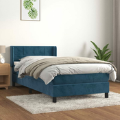 Greatstore Box spring postelja z vzmetnico temno modra 100x200 cm žamet