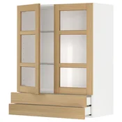 METOD/MAXIMERA Viseča omarica+2 stk vrata/2predala, bela/Forsbacka hrast, 80x100 cm