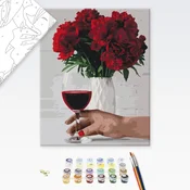 Poslikava po številkah cvetovi potonik s kozarcem vina - 40x50