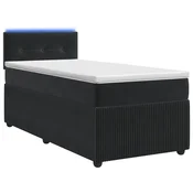 vidaXL Postelja boxspring z vzmetnico Črna 90 x 200 cm Žamet