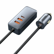 BASEUS Share Together avto polnilec 2x USB/2x USB-C 120W QC PD, siva