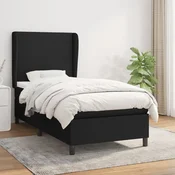Greatstore Box spring postelja z vzmetnico črn 90x190 cm blago