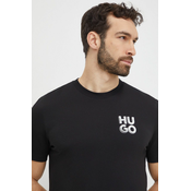 Pamucna majica HUGO za muškarce, boja: crna, s tiskom