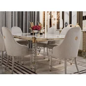 Casa Padrino luxury Art Deco dining table white/gold 230 x 121 x H. 77 cm - Art Deco dining room table with faux marble top - Art Deco furniture - Dining room furniture - Luxury furniture