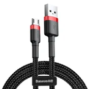 BASEUS Izdržljiv fleksibilni USB microUSB QC3.0 kabel 2.4A 1M crno-crveni