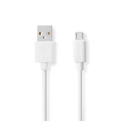 Nedis USB kabel | USB 2.0 | USB-A moški | USB Micro-B moški | 480 Mbps | Ponikljano | 2,00 m | Okrogla | PVC | Bela | Škatla